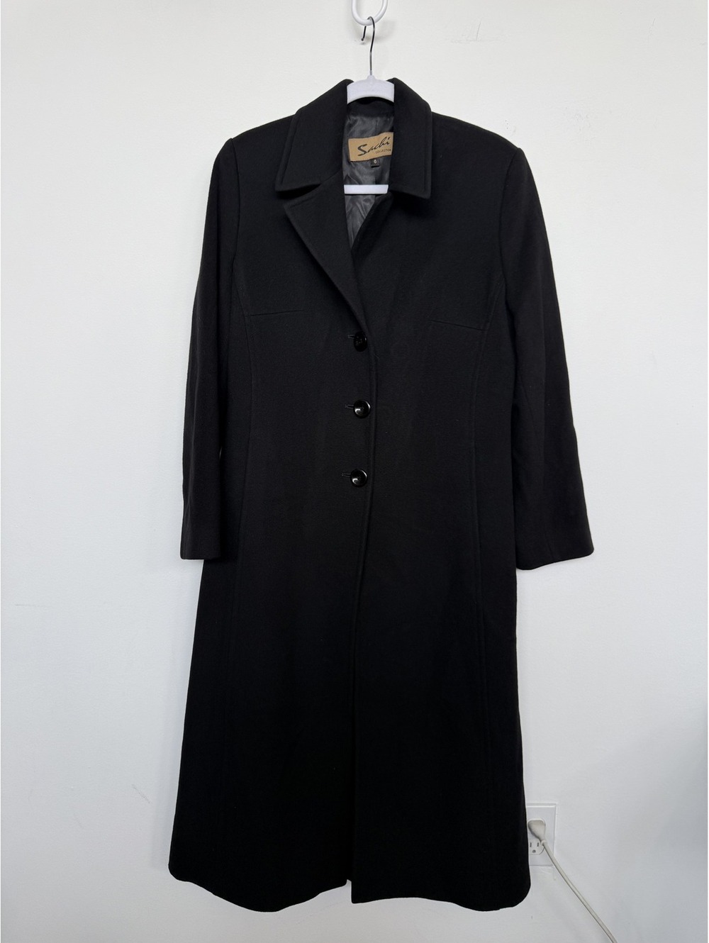 Vintage Sachi 100% Cashmere Long Tailored Coat Black Size 6